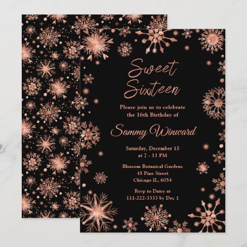 Rose Gold Snowflakes Sweet Sixteen