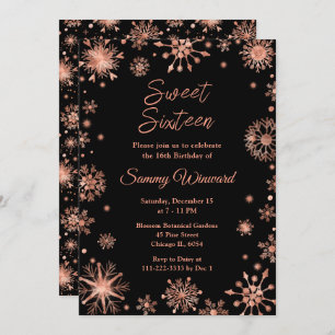 Rose Gold Snowflakes Sweet Sixteen Invitation