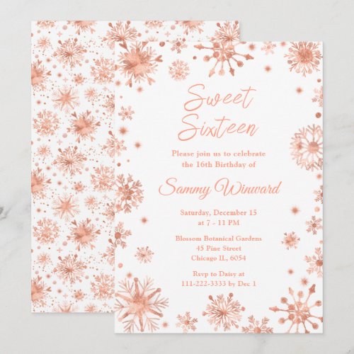 Rose Gold Snowflakes Sweet Sixteen