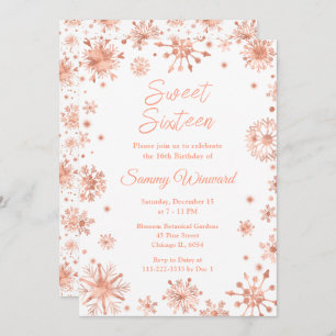 Rose Gold Snowflakes Sweet Sixteen Invitation