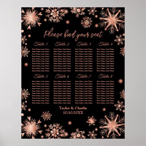 Rose Gold Snowflakes Wedding 8 Table Seating Chart