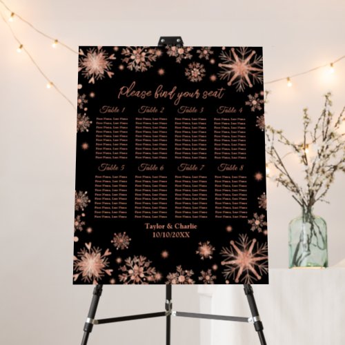 Rose Gold Snowflakes Wedding 8 Table Seating Chart Foam Board
