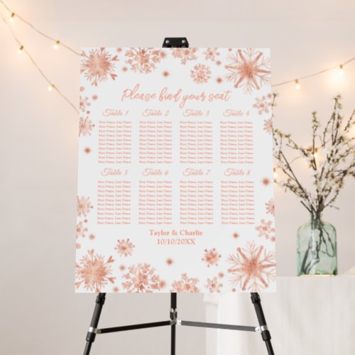 Rose Gold Snowflakes Wedding 8 Table Seating Chart Foam Board