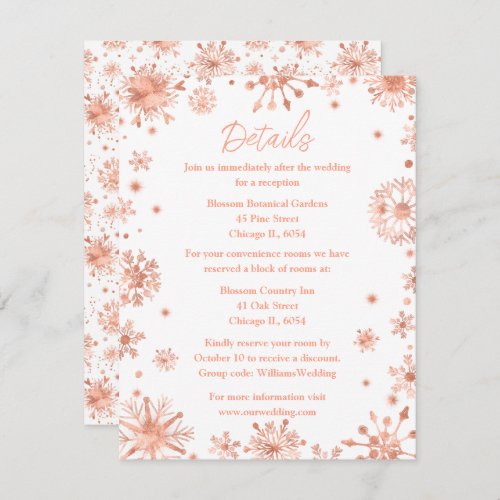 Rose Gold Snowflakes Wedding Details Enclosure Card