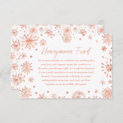 Rose Gold Snowflakes Wedding Honeymoon Fund Enclosure Card