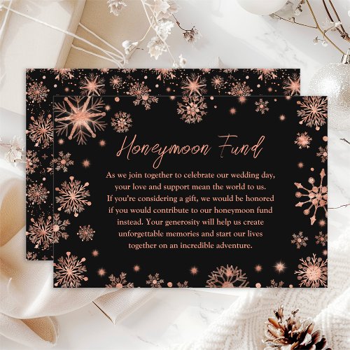 Rose Gold Snowflakes Wedding Honeymoon Fund Enclosure Card