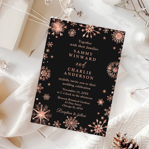 Rose Gold Snowflakes Wedding Invitation