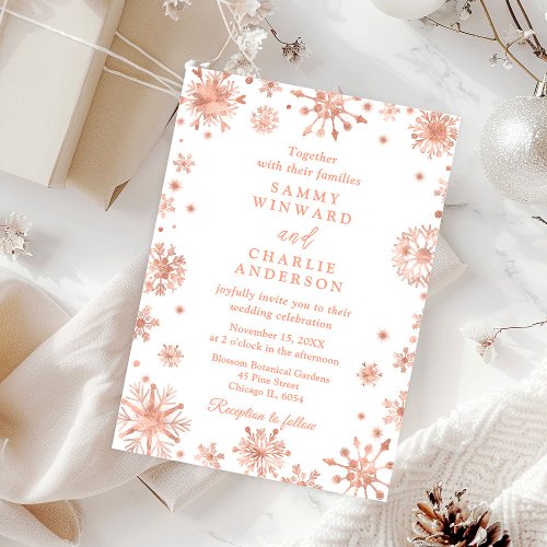 Rose Gold Snowflakes Wedding Invitation