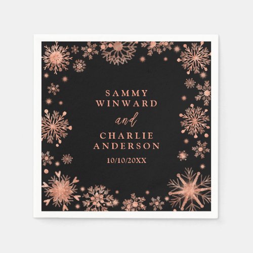 Rose Gold Snowflakes Wedding Napkins