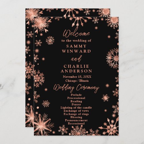 Rose Gold Snowflakes Wedding Program
