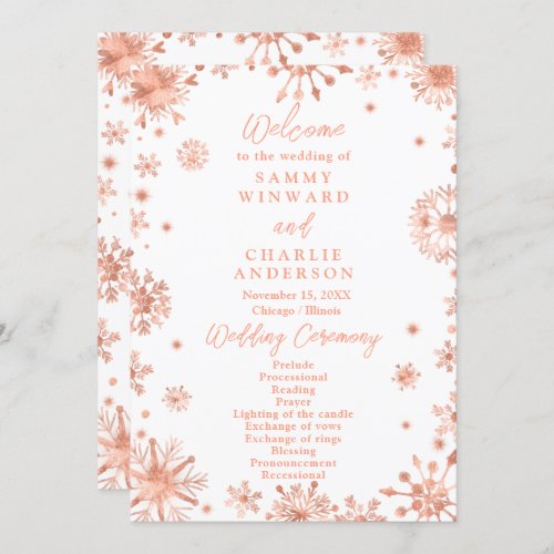 Rose Gold Snowflakes Wedding Program