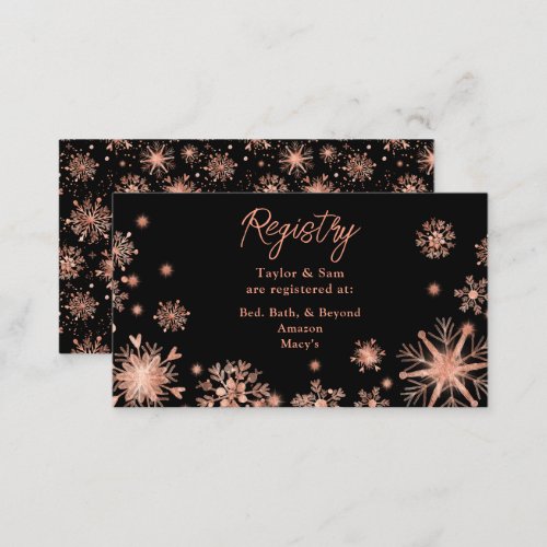 Rose Gold Snowflakes Wedding Registry Enclosure Card