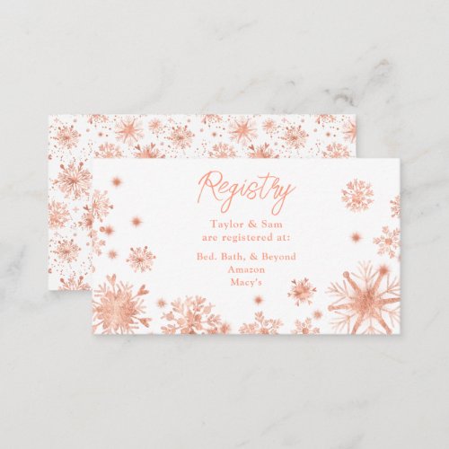 Rose Gold Snowflakes Wedding Registry Enclosure Card