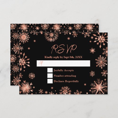 Rose Gold Snowflakes Wedding RSVP Card