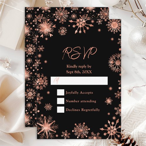 Rose Gold Snowflakes Wedding RSVP Card