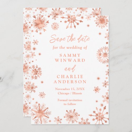Rose Gold Snowflakes Wedding Save The Date