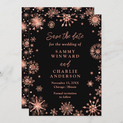 Rose Gold Snowflakes Wedding Save The Date