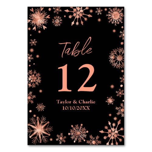 Rose Gold Snowflakes Wedding Table Number