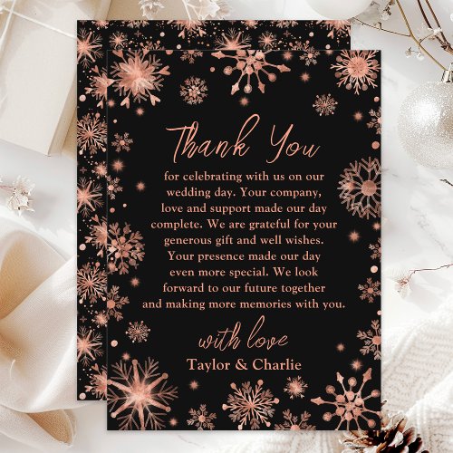 Rose Gold Snowflakes Wedding Thank You Card