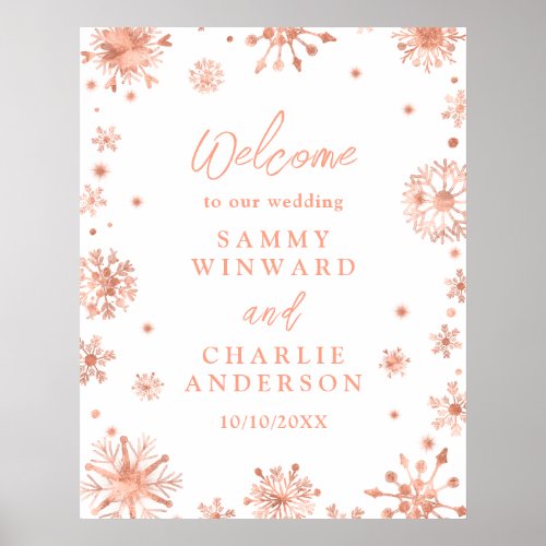Rose Gold Snowflakes Wedding Welcome Sign