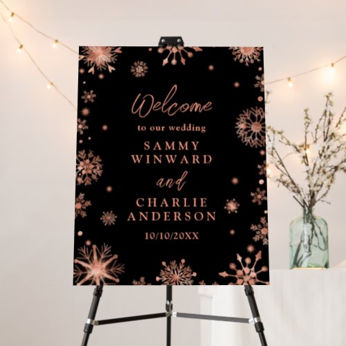 Rose Gold Snowflakes Wedding Welcome Sign