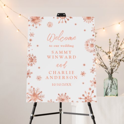 Rose Gold Snowflakes Wedding Welcome Sign