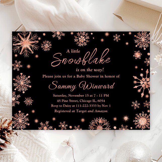 Rose Gold Snowflakes Winter Baby Shower Invitation (Creator Uploaded)