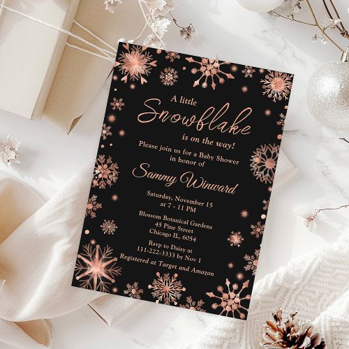 Rose Gold Snowflakes Winter Baby Shower Postcard