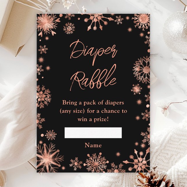 Rose Gold Snowflakes Winter Diaper Raffle Enclosure Card (Creator Uploaded)
