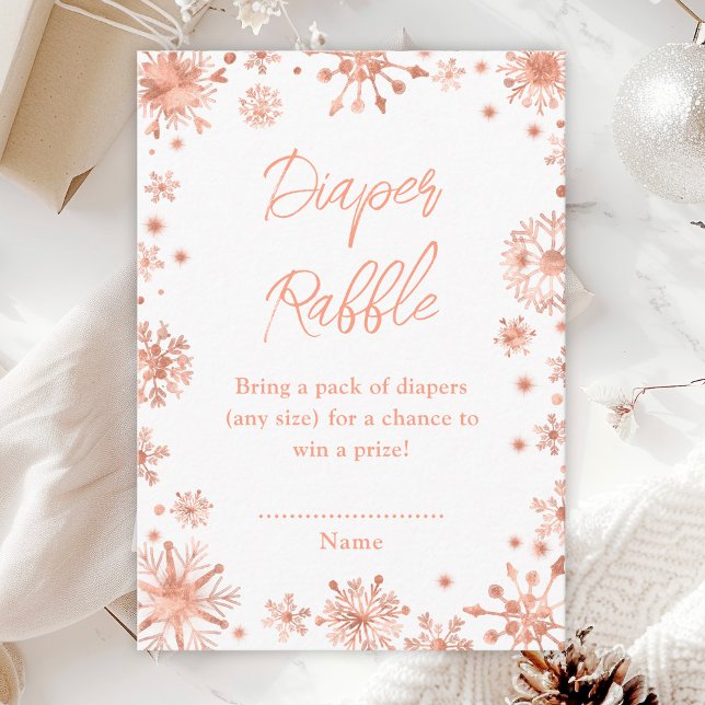 Rose Gold Snowflakes Winter Diaper Raffle Enclosure Card (Creator Uploaded)