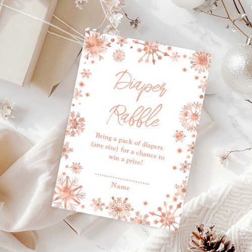 Rose Gold Snowflakes Winter Diaper Raffle Enclosure Card