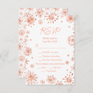 Rose Gold Snowflakes Winter Meal Choice RSVP Card