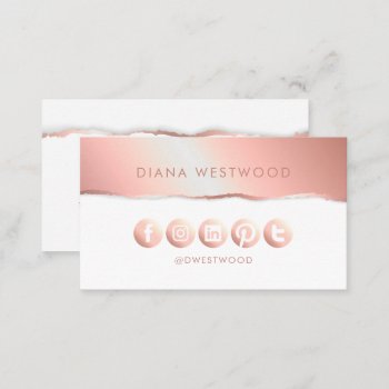 Rose Gold Social Media Elegant Professional Luxury Business Card by CardStyle at Zazzle