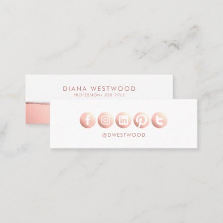 Rose Gold Social Media Elegant Professional Modern Mini Business Card