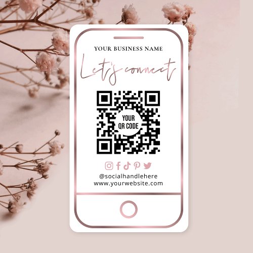 Rose Gold Social Media QR Code Connect With Us Business Card