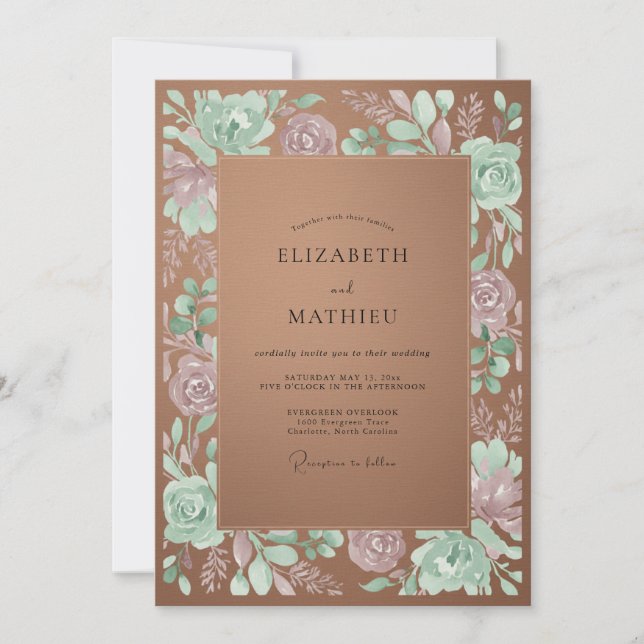Rose Gold Sophisticated Succulent Wedding Invitation (Front)