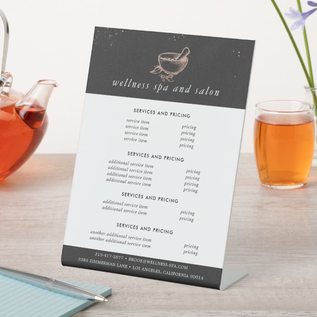 Rose Gold Spa Logo | Menu Price List Pedestal Sign (In SItu)