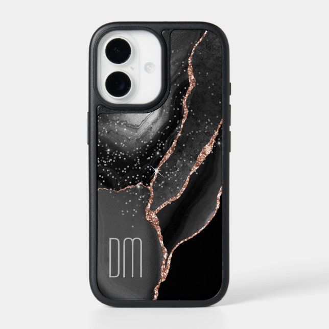 Rose Gold Sparkle Abstract Monogram Otterbox iPhone Case (Back)