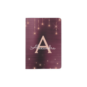 Rose Gold Sparkle and Burgundy Foil Monogram Passport Holder