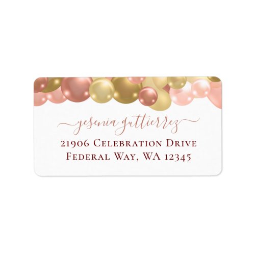 Rose Gold Sparkle Balloon Return Address Label