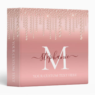 Rose Gold Sparkle Diamond Monogram Script 3 Ring Binder