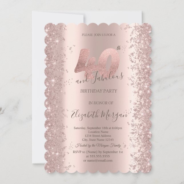  Rose Gold Sparkle Diamonds 40th Birthday  Invitation (Front)