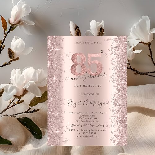  Rose Gold Sparkle Diamonds 85th Birthday  Invitation