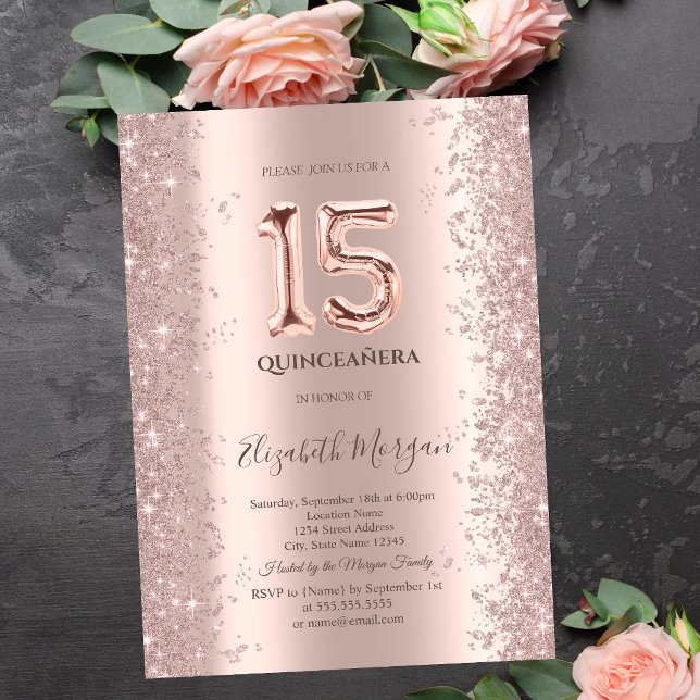  Rose Gold Sparkle Diamonds Quinceanera Invitation (Creator Uploaded)
