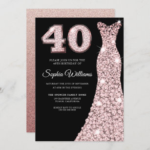 Forty /& Fabulous Invitation Bokeh Invite Pearls Gold 40506070 Printable Black Surprise 40th Birthday Black and Gold Invitation
