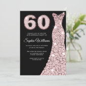 Rose Gold Sparkle Dress Blush 60th Birthday Party Invitation (Standing Front)