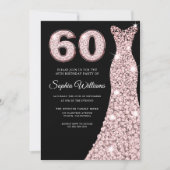 Rose Gold Sparkle Dress Blush 60th Birthday Party Invitation (Front)