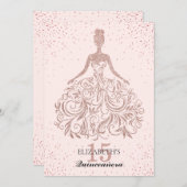 Rose Gold Sparkle Dress Quinceañera Glitter Pink Invitation (Front/Back)