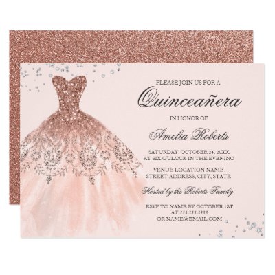 Gold Sparkle Dress Quinceanera Invitation Zazzle Com