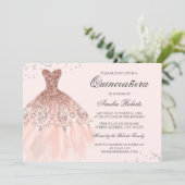 Rose Gold Sparkle Dress Quinceanera Invitation (Standing Front)
